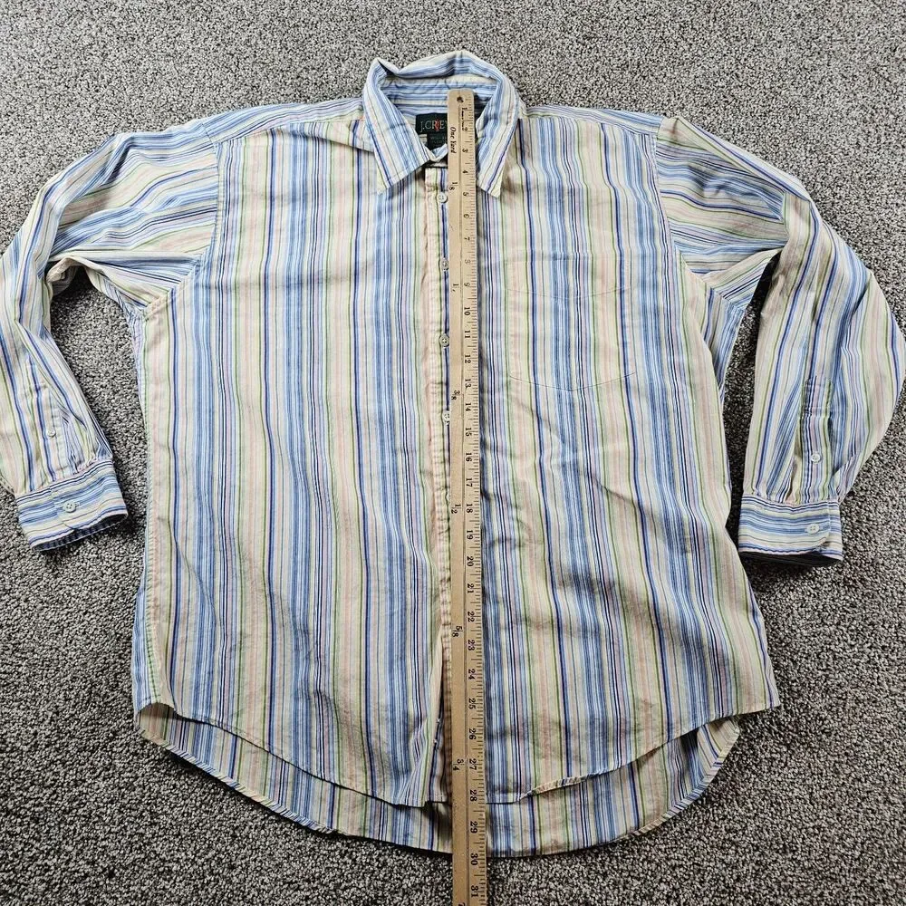 Vintage J Crew Shirt Mens 16.5 33 Blue Yellow Striped Oarsman Long Sleeve Button